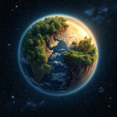 The primary subject of the image is a blue and green Earth, which is the main object, scene, or focus of the image. The setting/background features a night sky, which adds to the overall atmosphere of the image. The visual style of the image is a combination of photo and digital art, creating a unique and captivating representation of the Earth. The colors and mood of the image are predominantly blue and green, which are associated with the natural environment and tranquility.